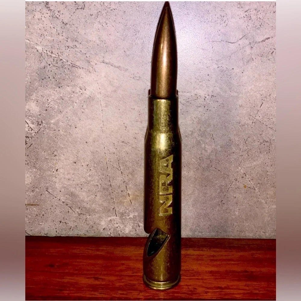 Rare NRA Gold Brass Bullet Bottle Opener Great Gift Man Cave Home Bar Decor